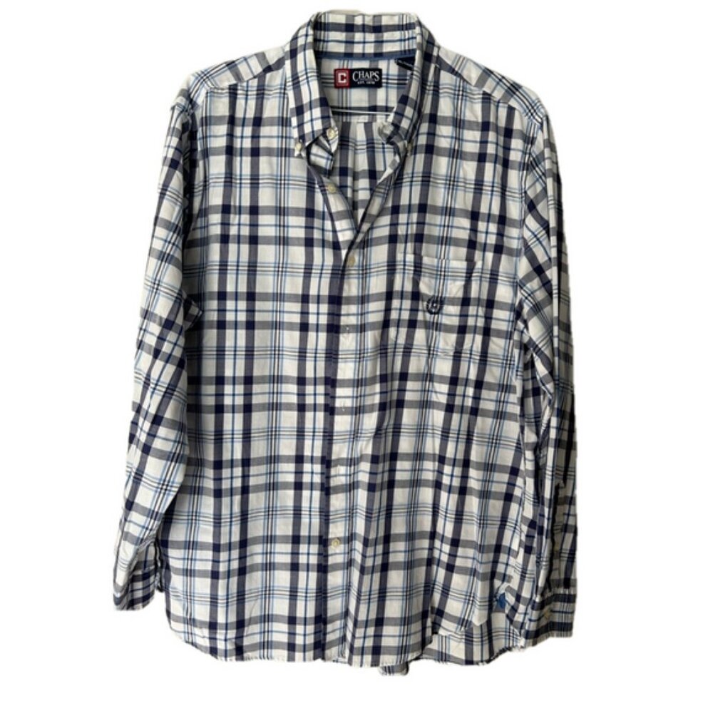 Chaps NWOT Men's Blue Plaid Long Sleeve Button Down Shirt Size XL
